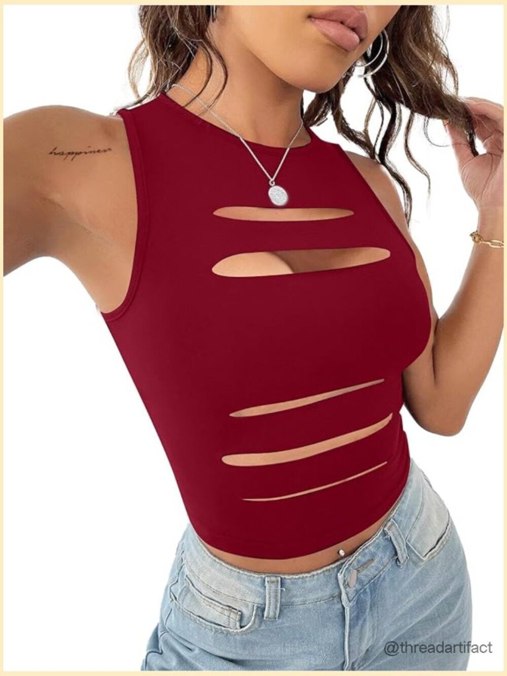Sexy Cut Out Crop Tank Top Crew Neck Sleeveless Summer Top